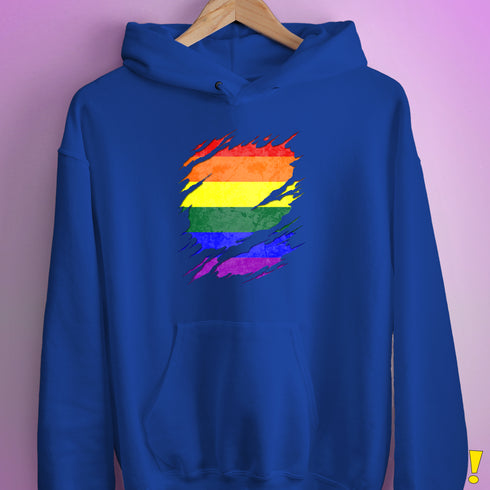 LGBTQ Pride Flag Ripped Reveal Hoodie - Royal Blue
